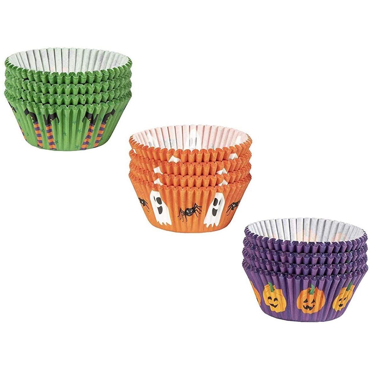 Halloween Cupcake Liners - 300-Piece Cupcake Wrappers Baking Supplies, Party Favors for Cake and Muffin Decorations, 3 Assorted Designs Including Pumpkin, Ghost and Spider, Witch (3 x 1.2 x 3 in)